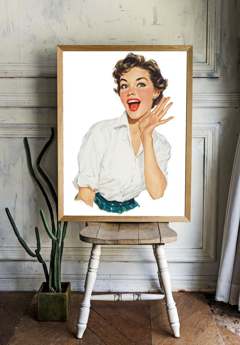 Retro Cheerful Woman — Vintage Print room preview