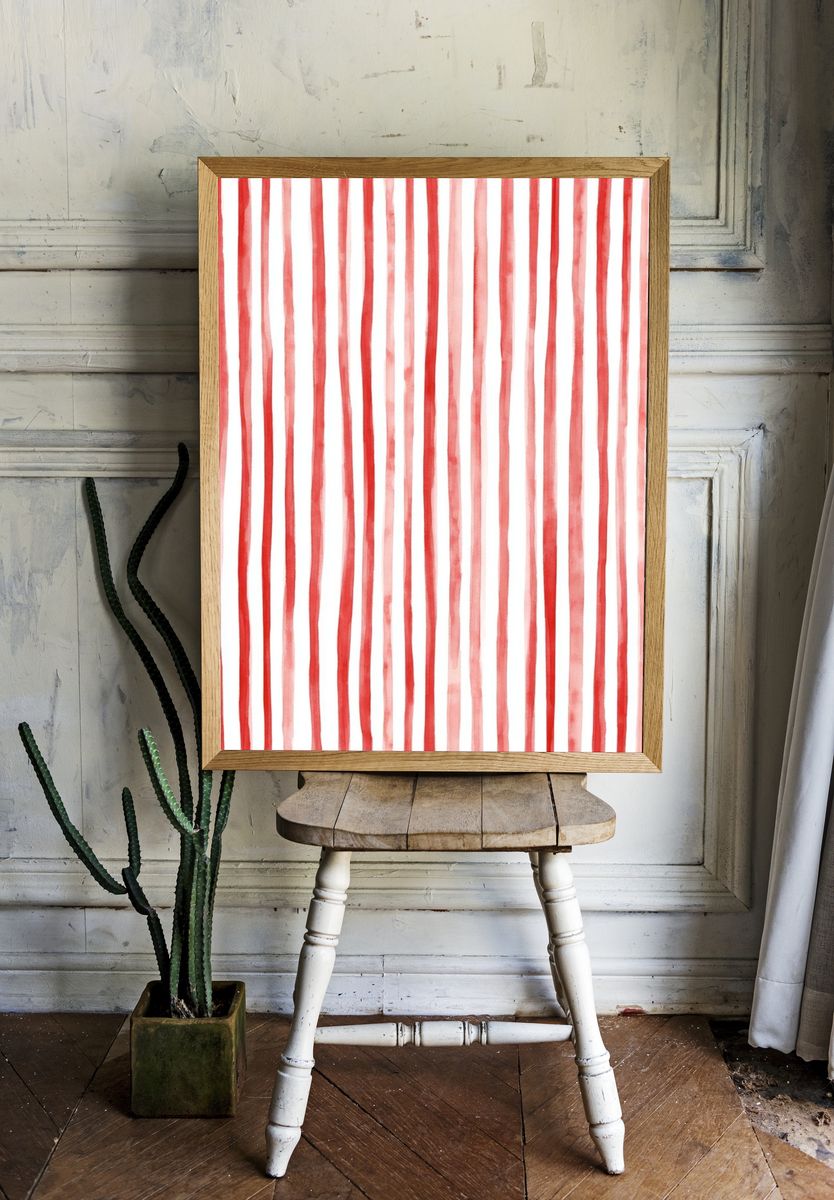 Red Striped Watercolor Pattern Poster. — room view 1