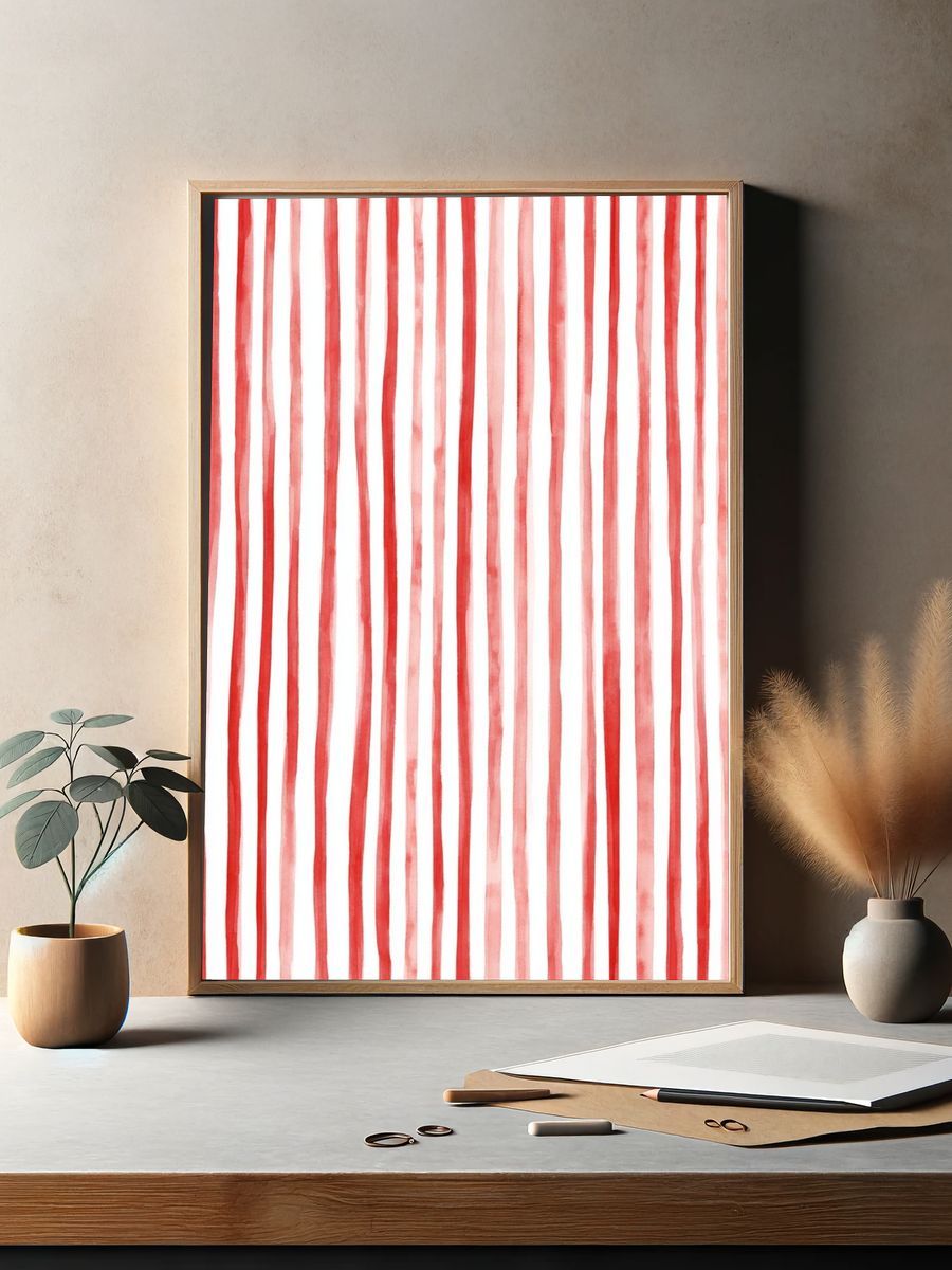 Red Striped Watercolor Pattern Poster. — room view 2