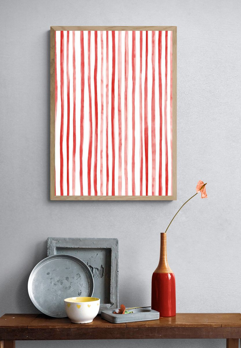 Red Striped Watercolor Pattern Poster. — room view 3