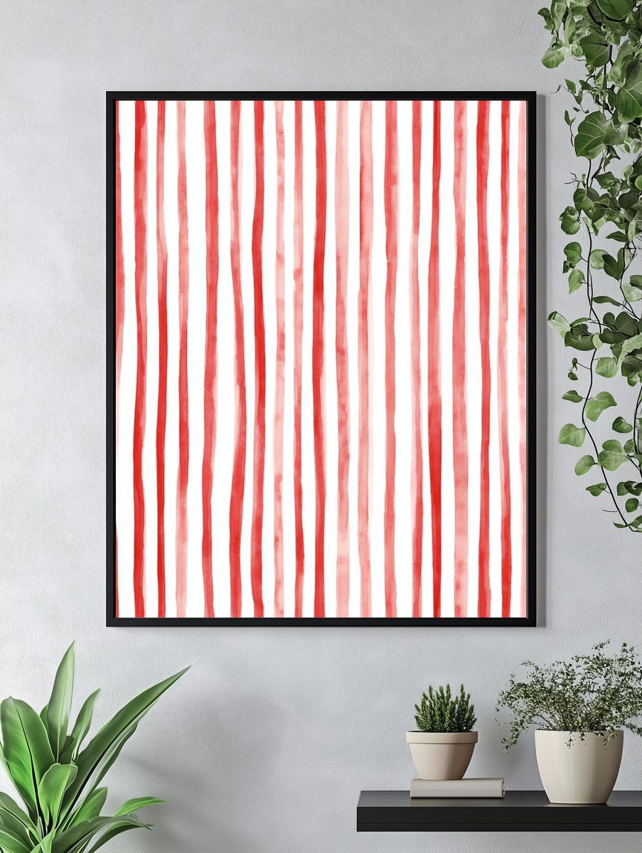 Red Striped Watercolor Pattern Poster. — room view 4