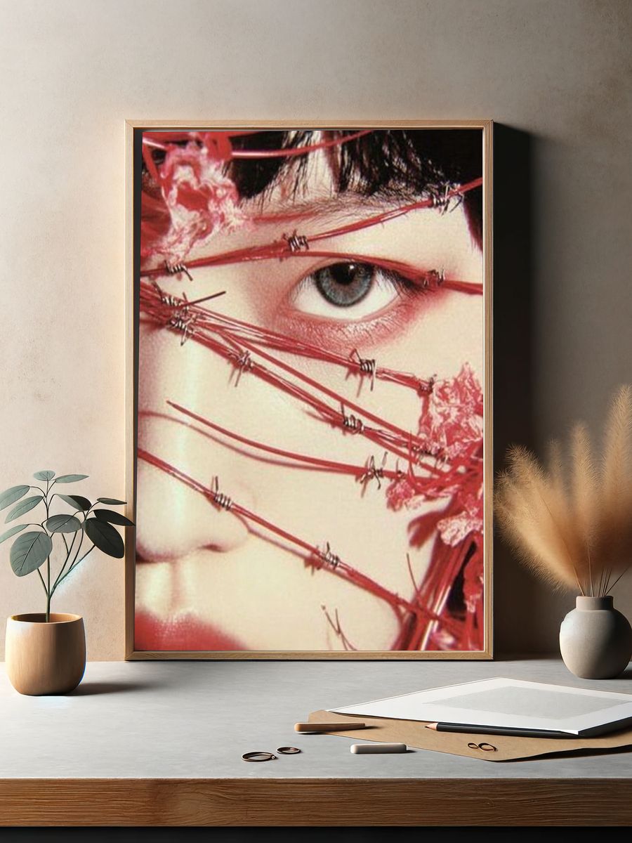 Red Wire Eye Portrait Print. — room view 2