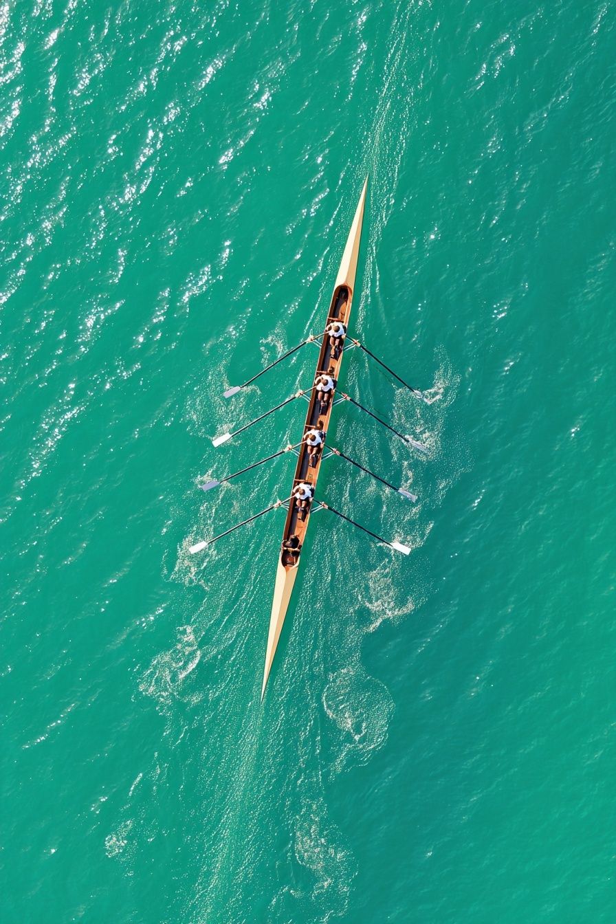 Rowing Team on Turquoise Water — Photography Print. poster — photography art