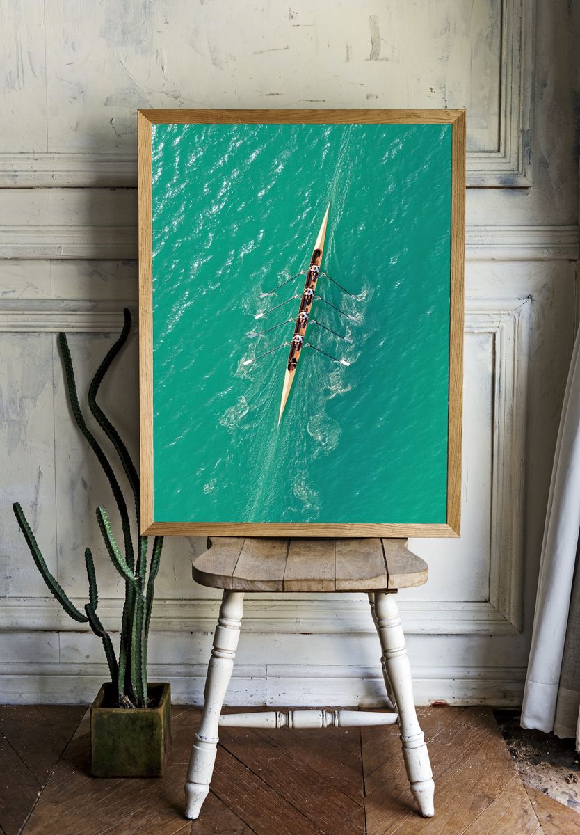 Rowing Team on Turquoise Water — Photography Print. — room view 1