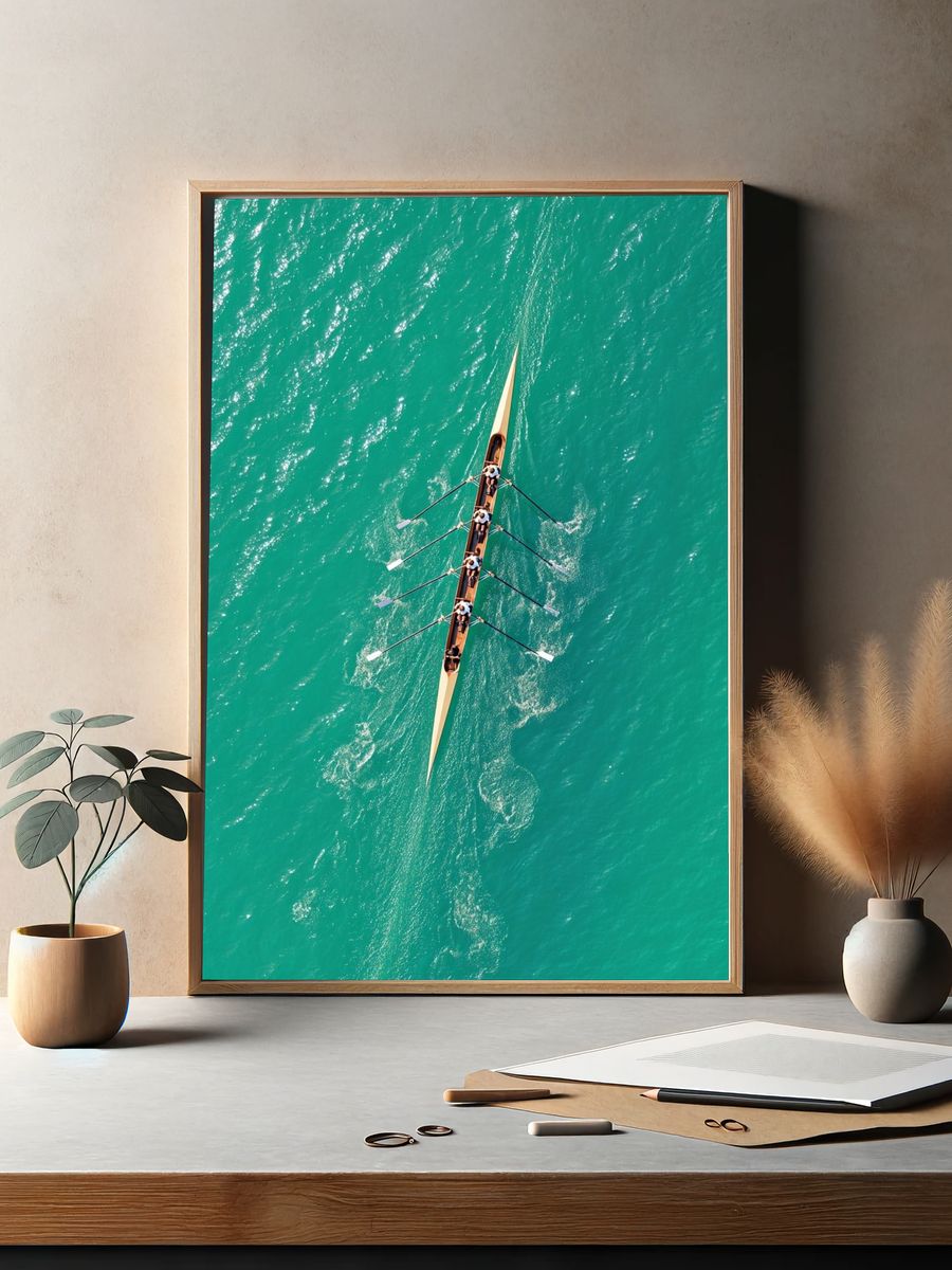 Rowing Team on Turquoise Water — Photography Print. — room view 2