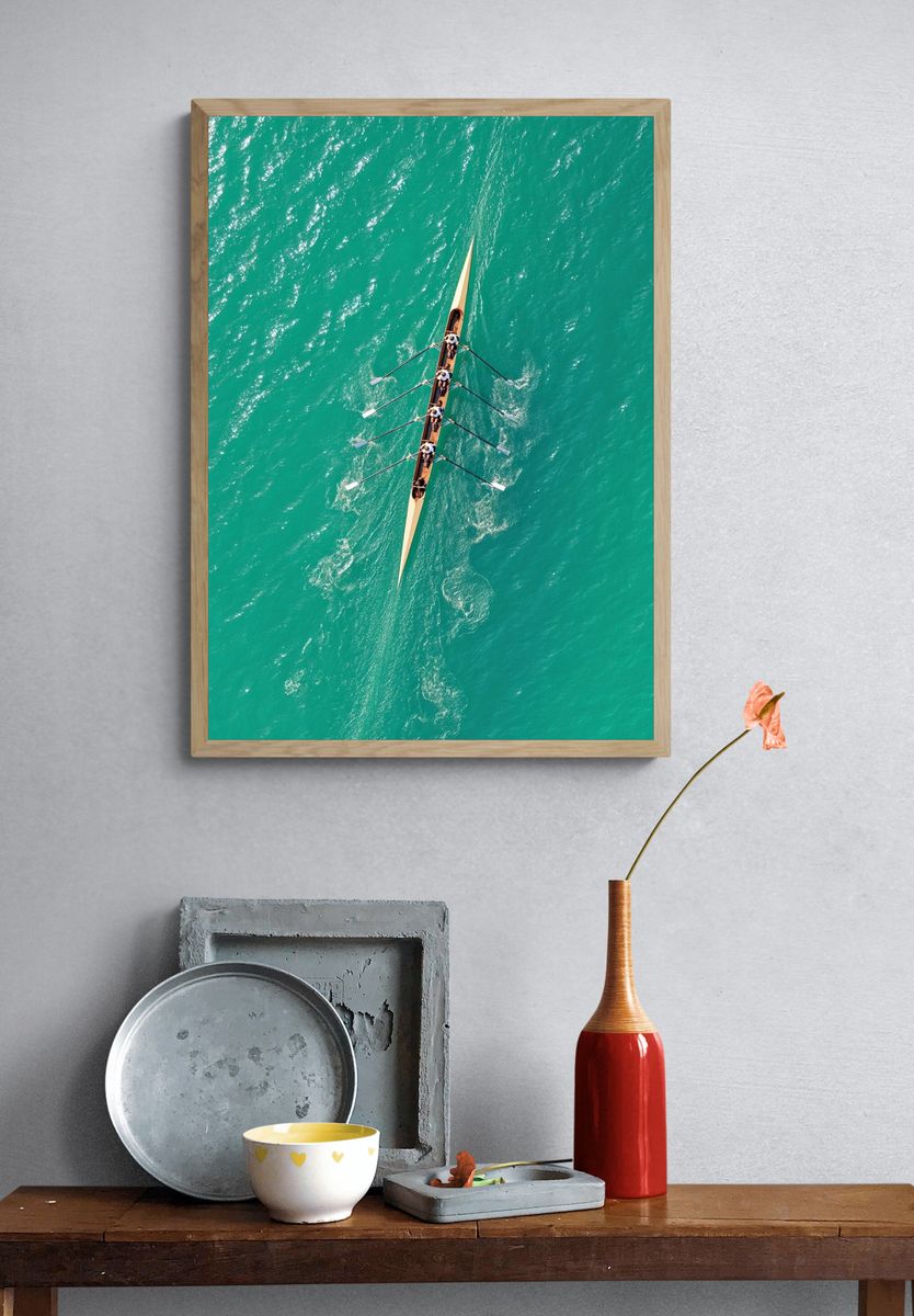 Rowing Team on Turquoise Water — Photography Print. — room view 3