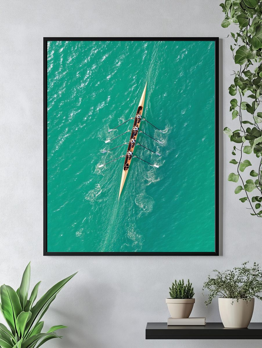 Rowing Team on Turquoise Water — Photography Print. — room view 4