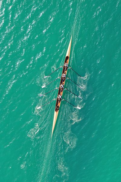 Rowing Team on Turquoise Water — Photography Print. poster