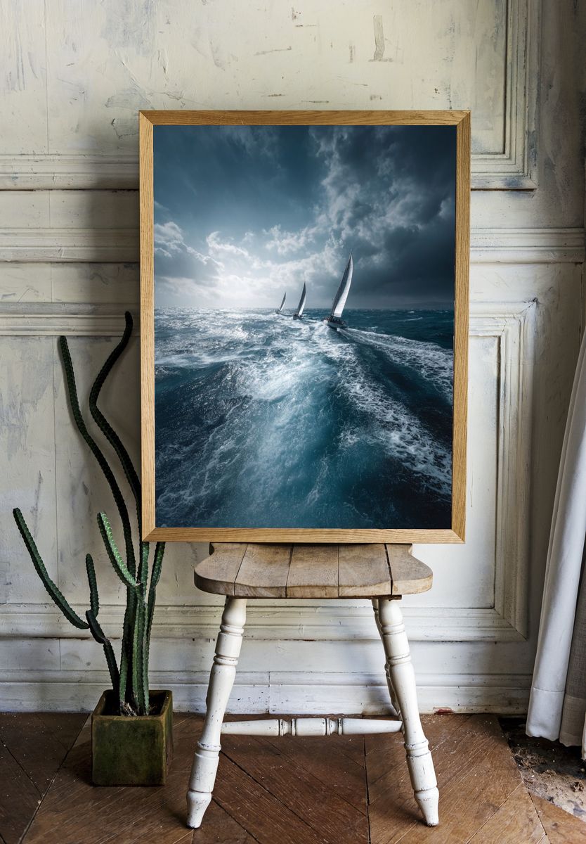 Stormy Sailboats Photography Poster. — room view 1