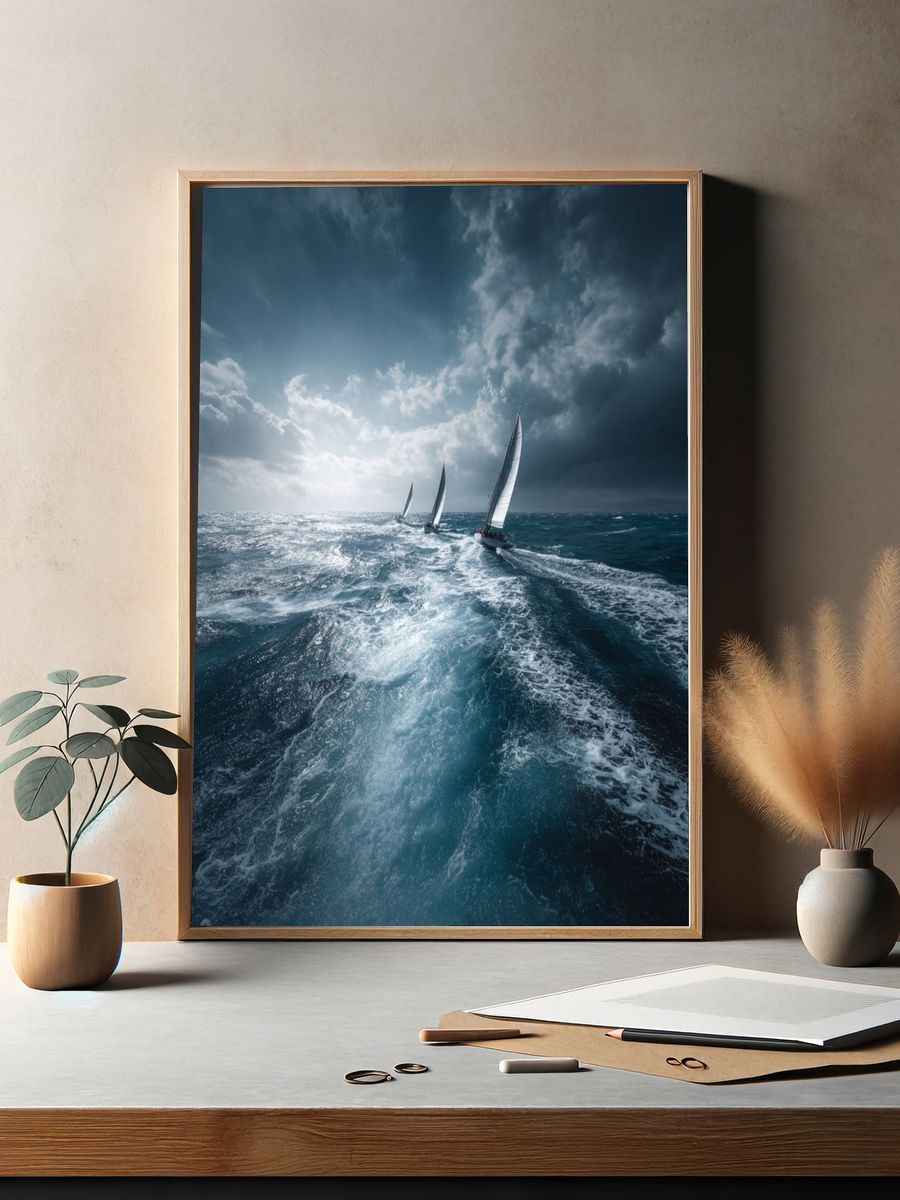 Stormy Sailboats Photography Poster. — room view 2