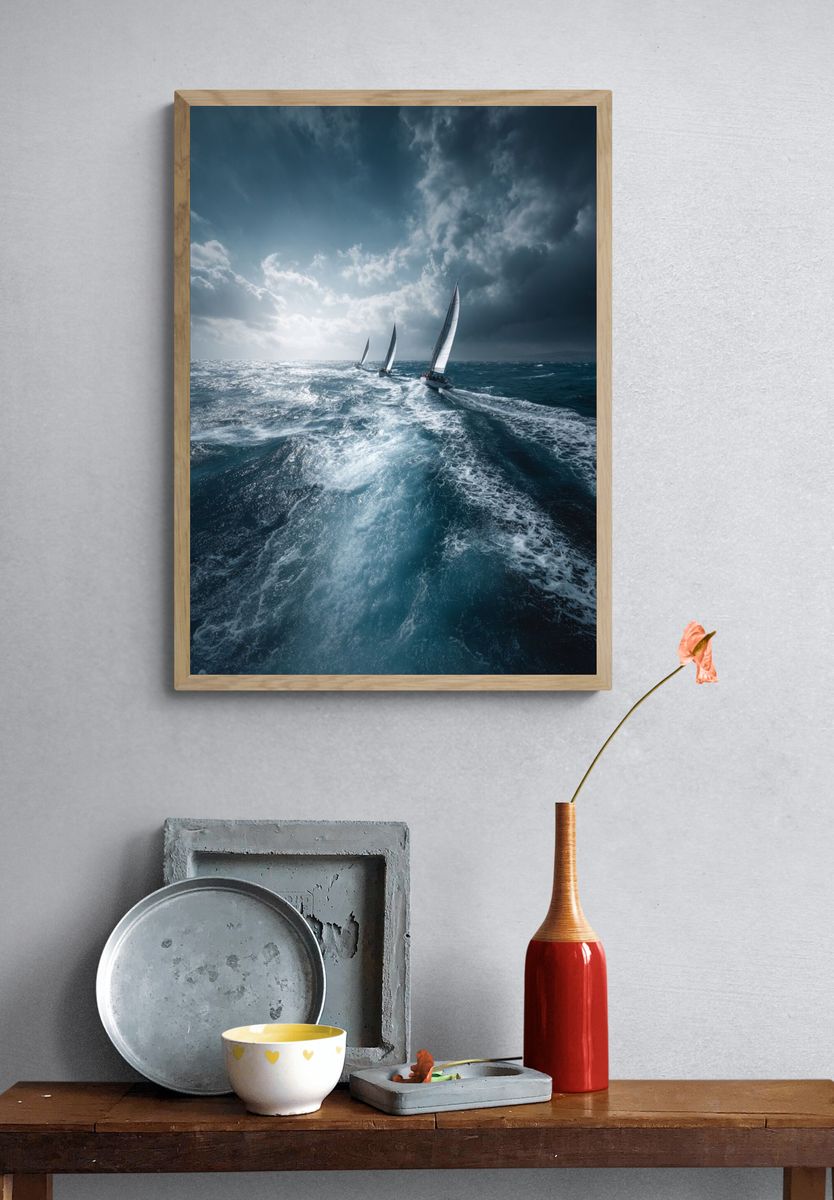 Stormy Sailboats Photography Poster. — room view 3
