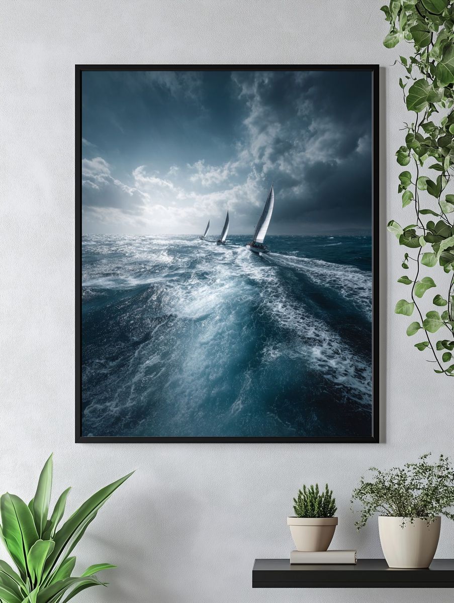 Stormy Sailboats Photography Poster. — room view 4