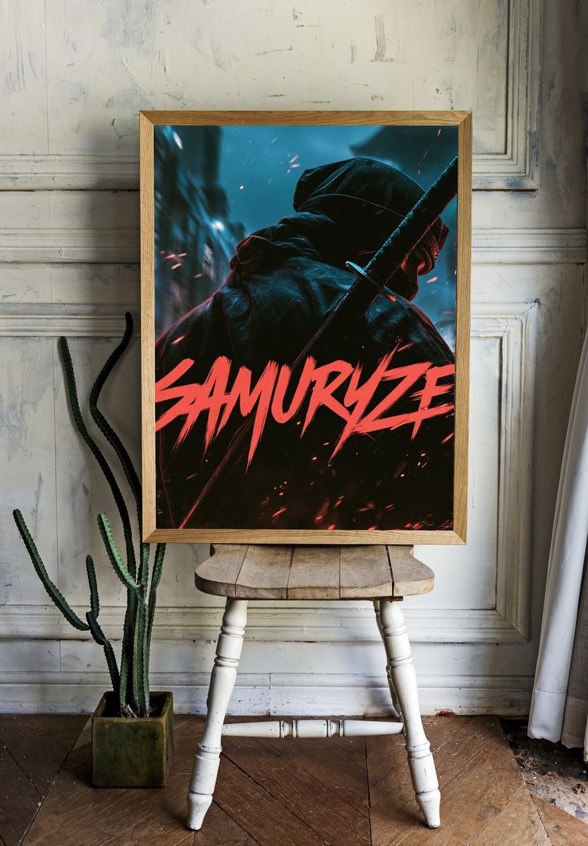 Samurai Neon Action Poster. room preview
