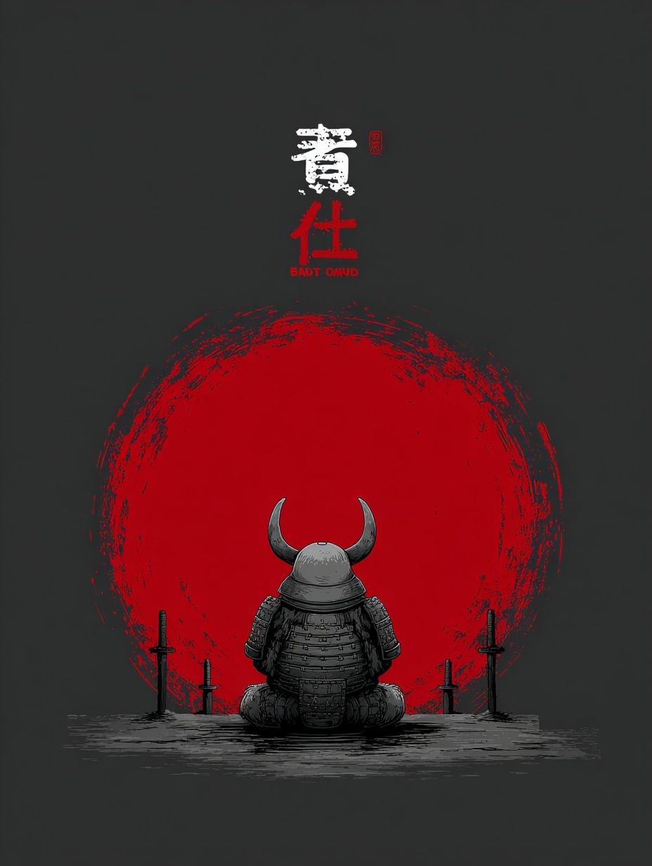 Samurai Moon Warrior Illustration Poster. poster detail