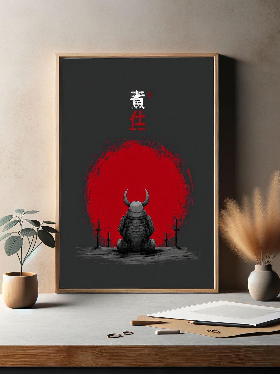 Samurai Moon Warrior Illustration Poster. — room view 2