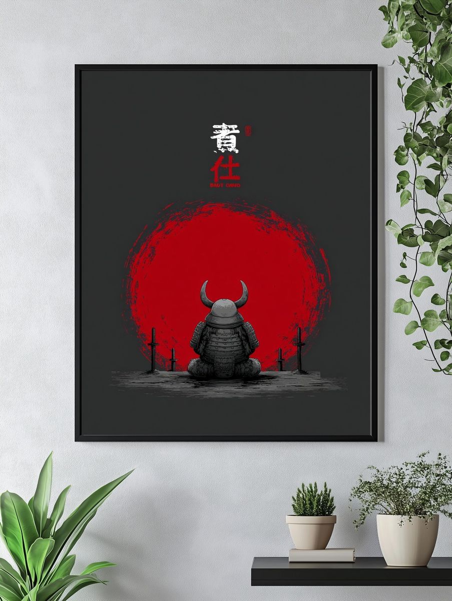 Samurai Moon Warrior Illustration Poster. — room view 4