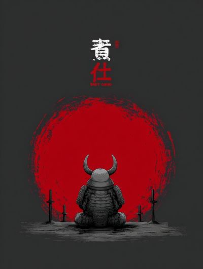 Samurai Moon Warrior Illustration Poster.