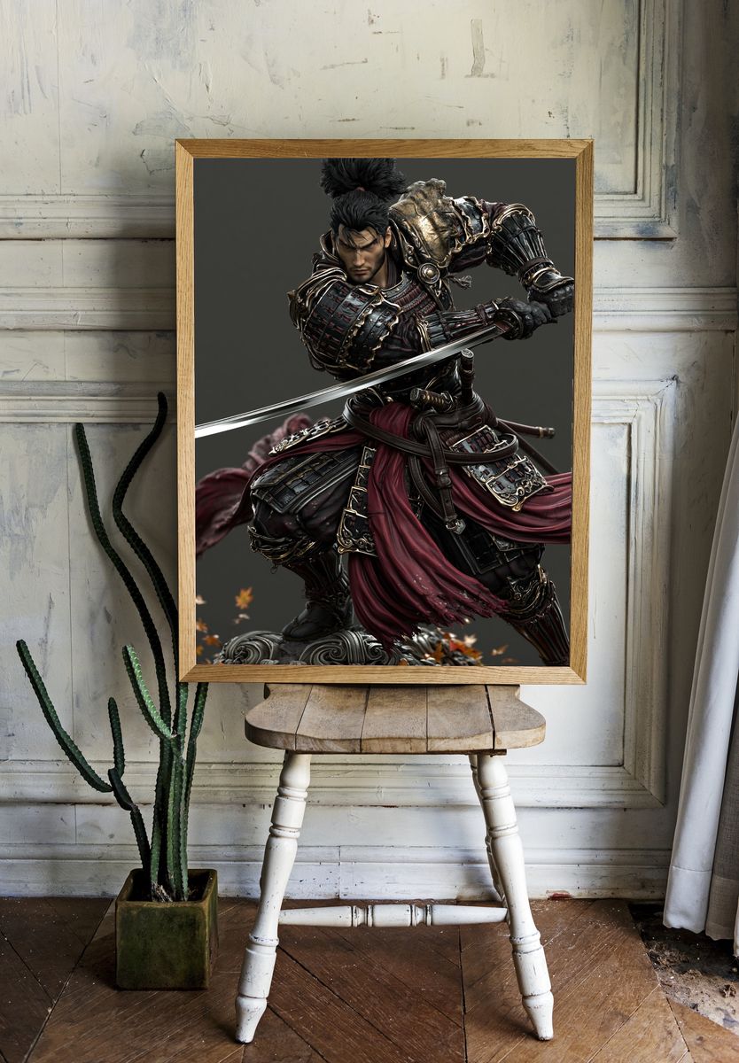 Samurai Warrior Digital Art Poster. — room view 1