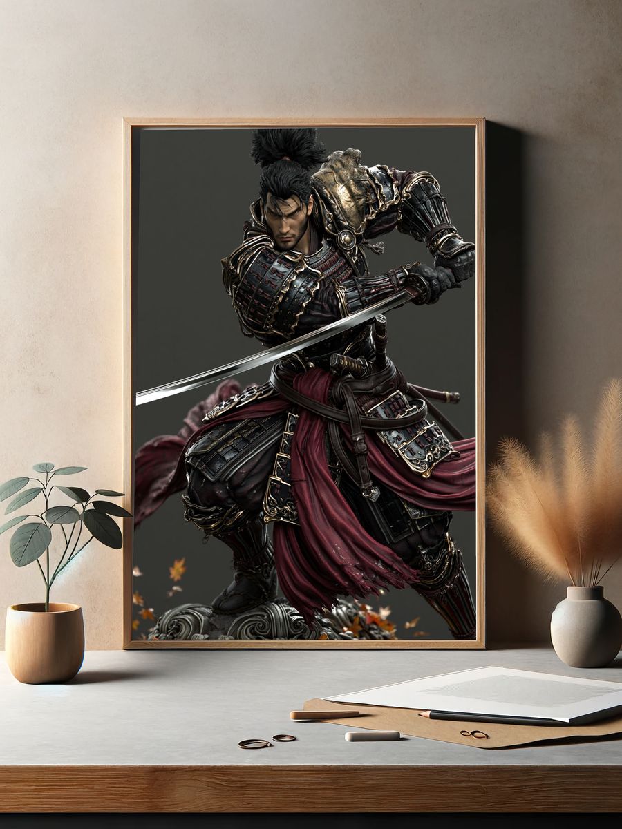 Samurai Warrior Digital Art Poster. — room view 2