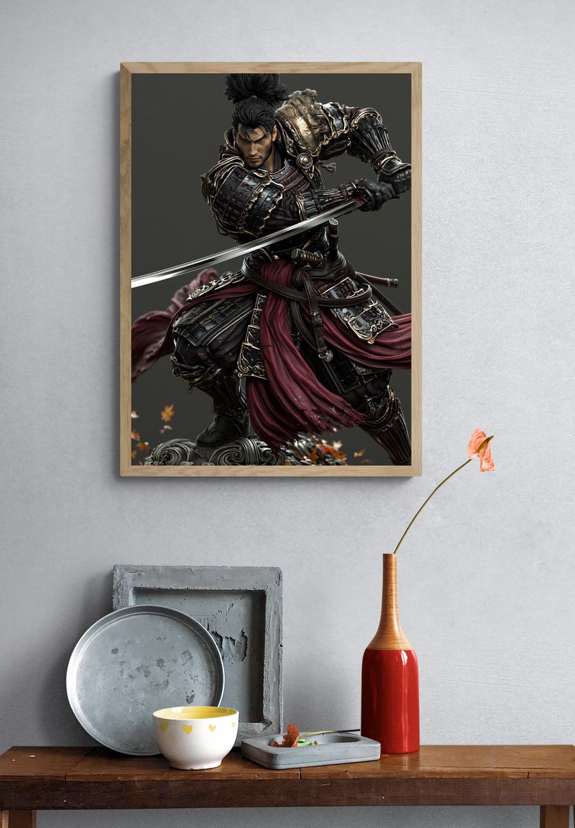Samurai Warrior Digital Art Poster. — room view 3