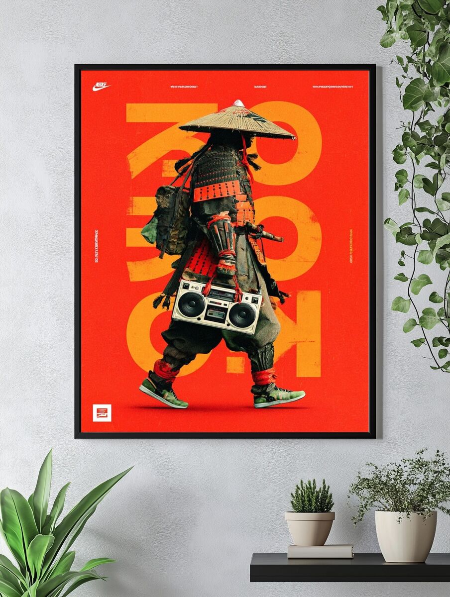 Samurai with Boombox — Urban Art Print. — room view 4