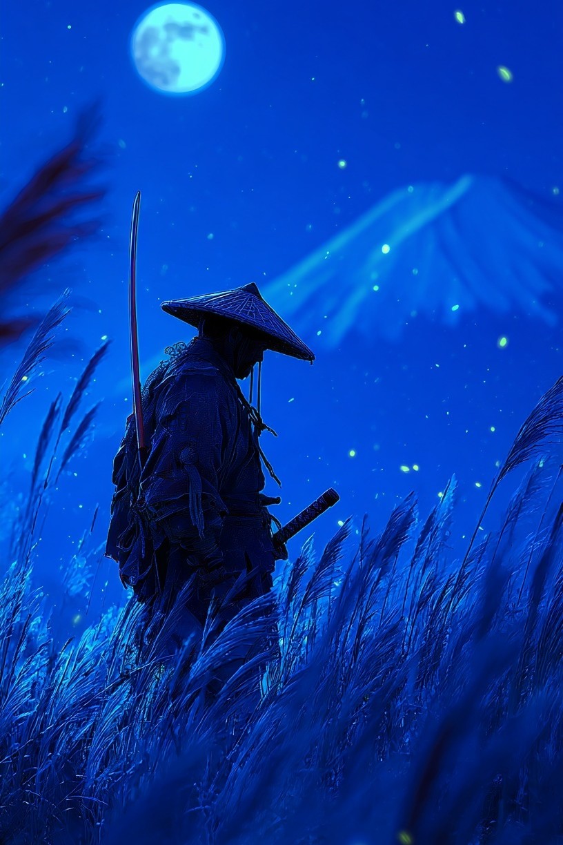 Samurai in Moonlight — Digital Art Print. poster detail