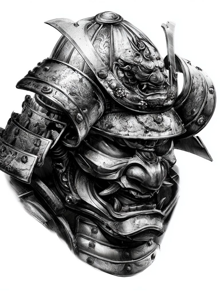 Samurai Helmet — Black-White Print. poster — fine-art art