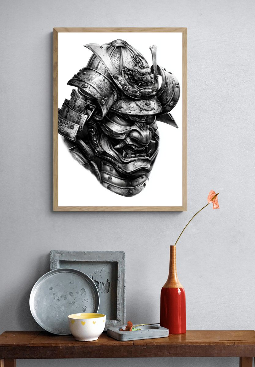 Samurai Helmet — Black-White Print. — room view 3