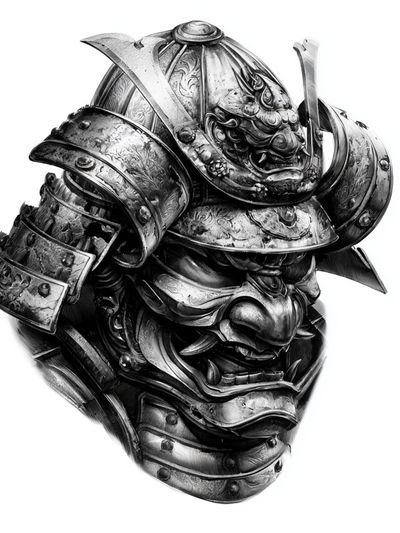 Samurai Helmet — Black-White Print. poster