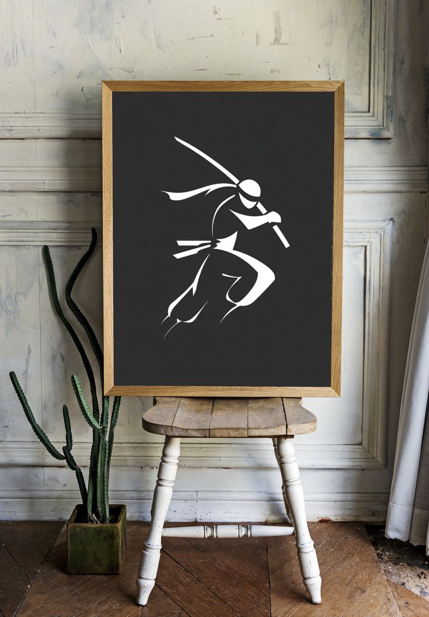 Samurai Silhouette Minimalist Poster. — room view 1