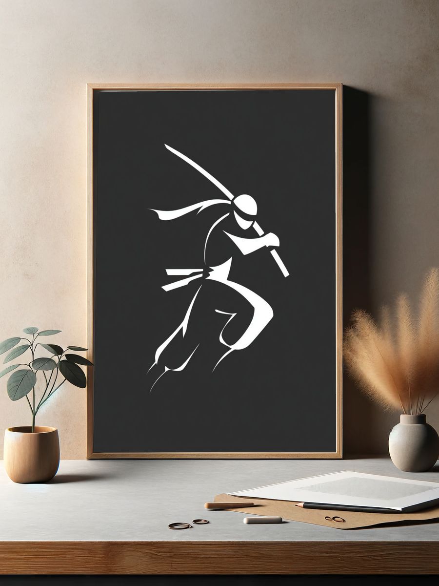 Samurai Silhouette Minimalist Poster. — room view 2