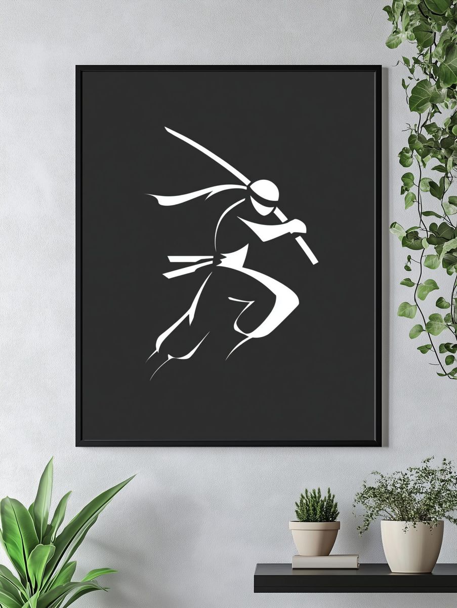 Samurai Silhouette Minimalist Poster. — room view 4