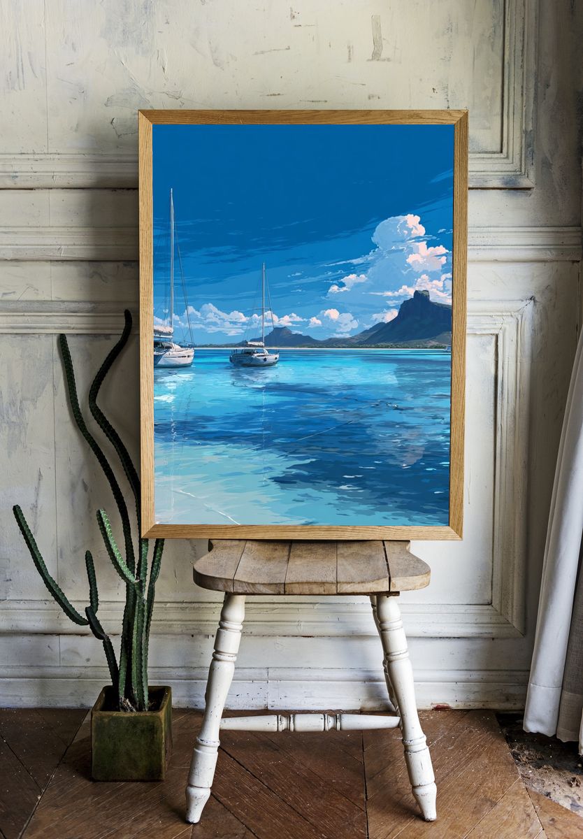 Sailboats on Tranquil Waters — Digital Art Print. — room view 1