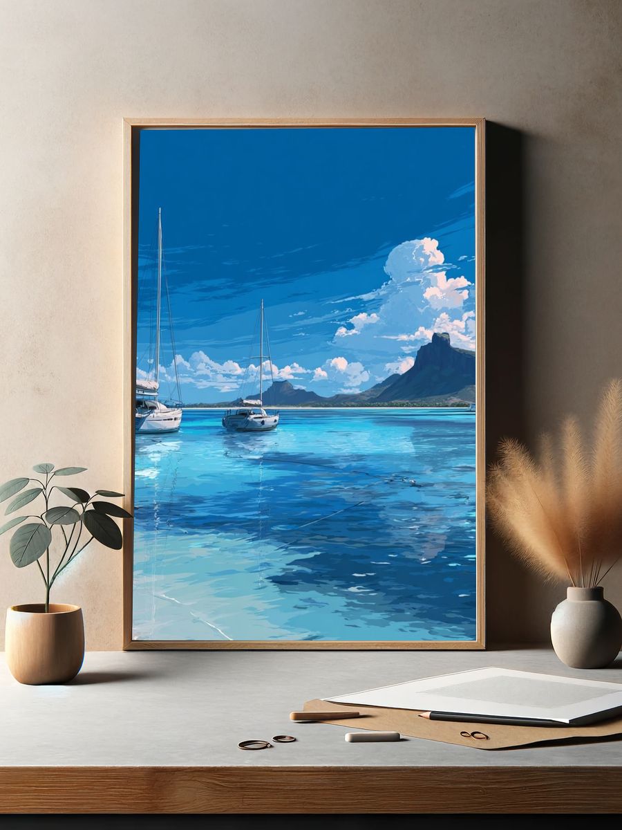 Sailboats on Tranquil Waters — Digital Art Print. — room view 2