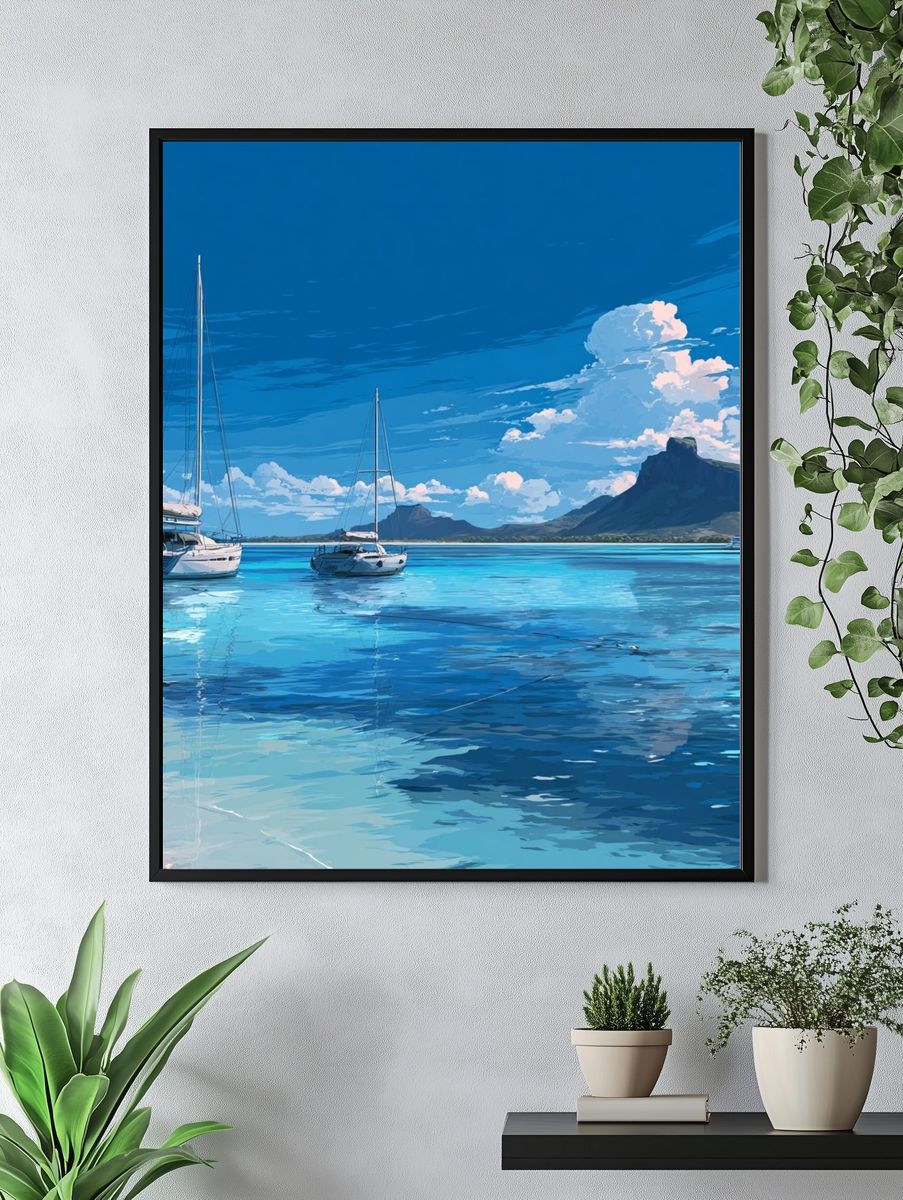Sailboats on Tranquil Waters — Digital Art Print. — room view 4