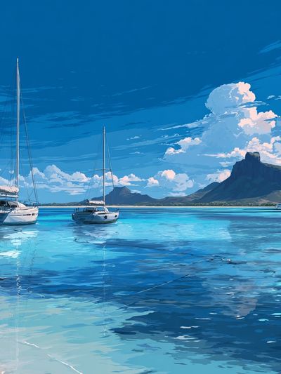 Sailboats on Tranquil Waters — Digital Art Print. poster print