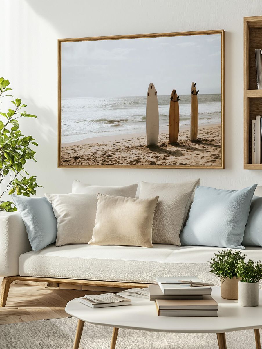 Surfboards on the Beach — Photography Print. — room view 2