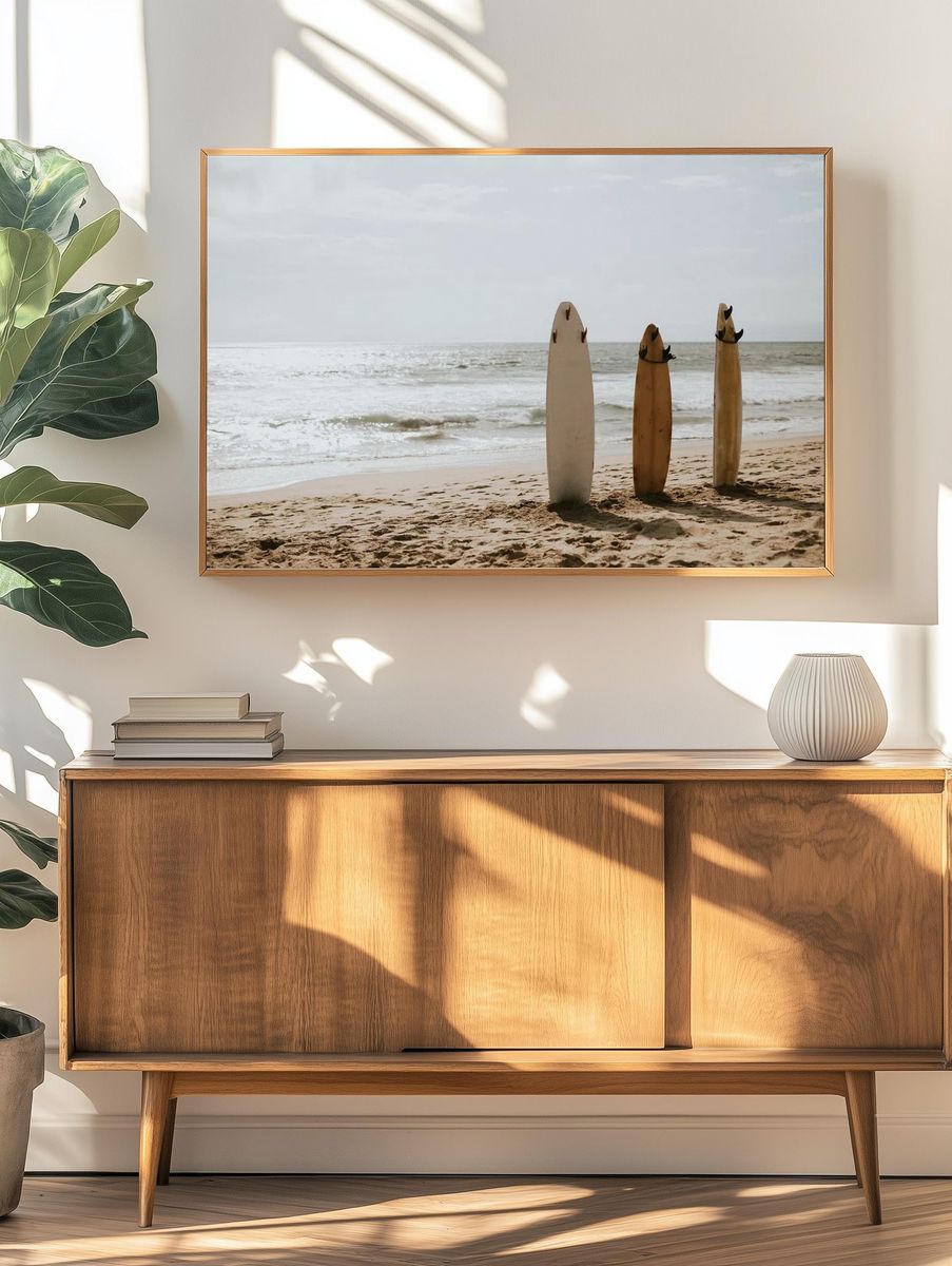 Surfboards on the Beach — Photography Print. — room view 3