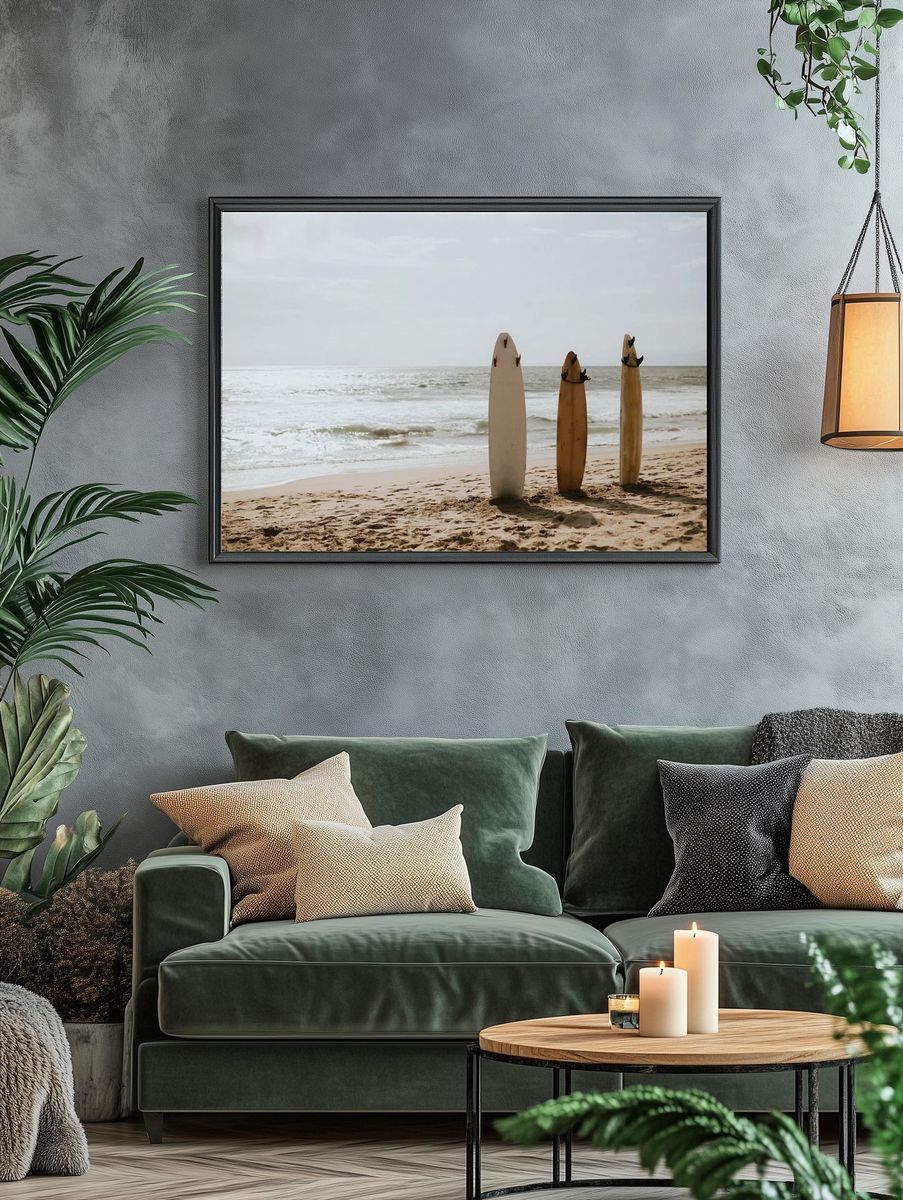 Surfboards on the Beach — Photography Print. — room view 4