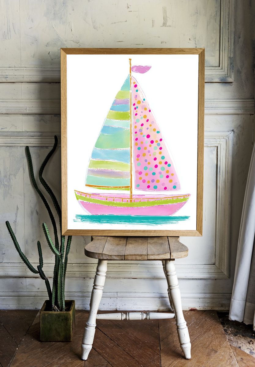 Colorful Sailboat Illustration Poster. — room view 1
