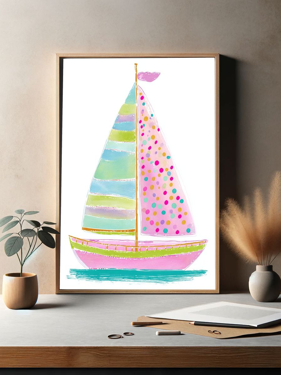 Colorful Sailboat Illustration Poster. — room view 2