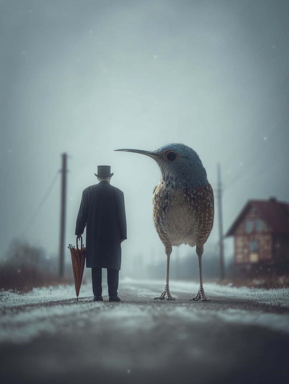 Surreal Bird and Man Poster. poster detail