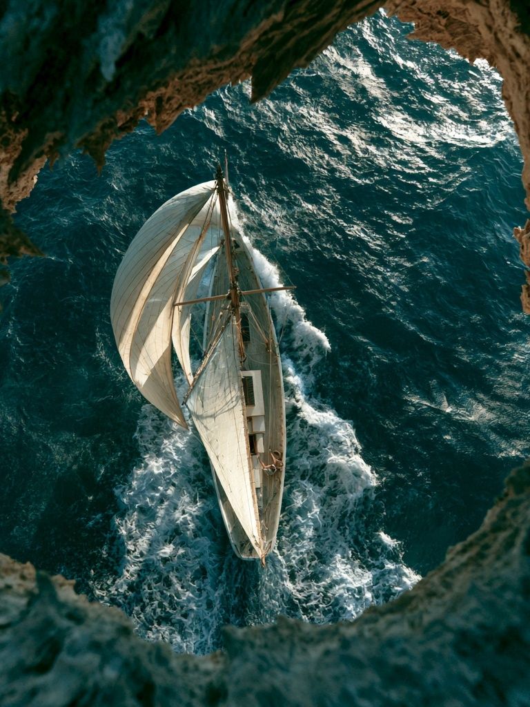 Sailing Boat Over Turquoise Sea Poster. poster detail