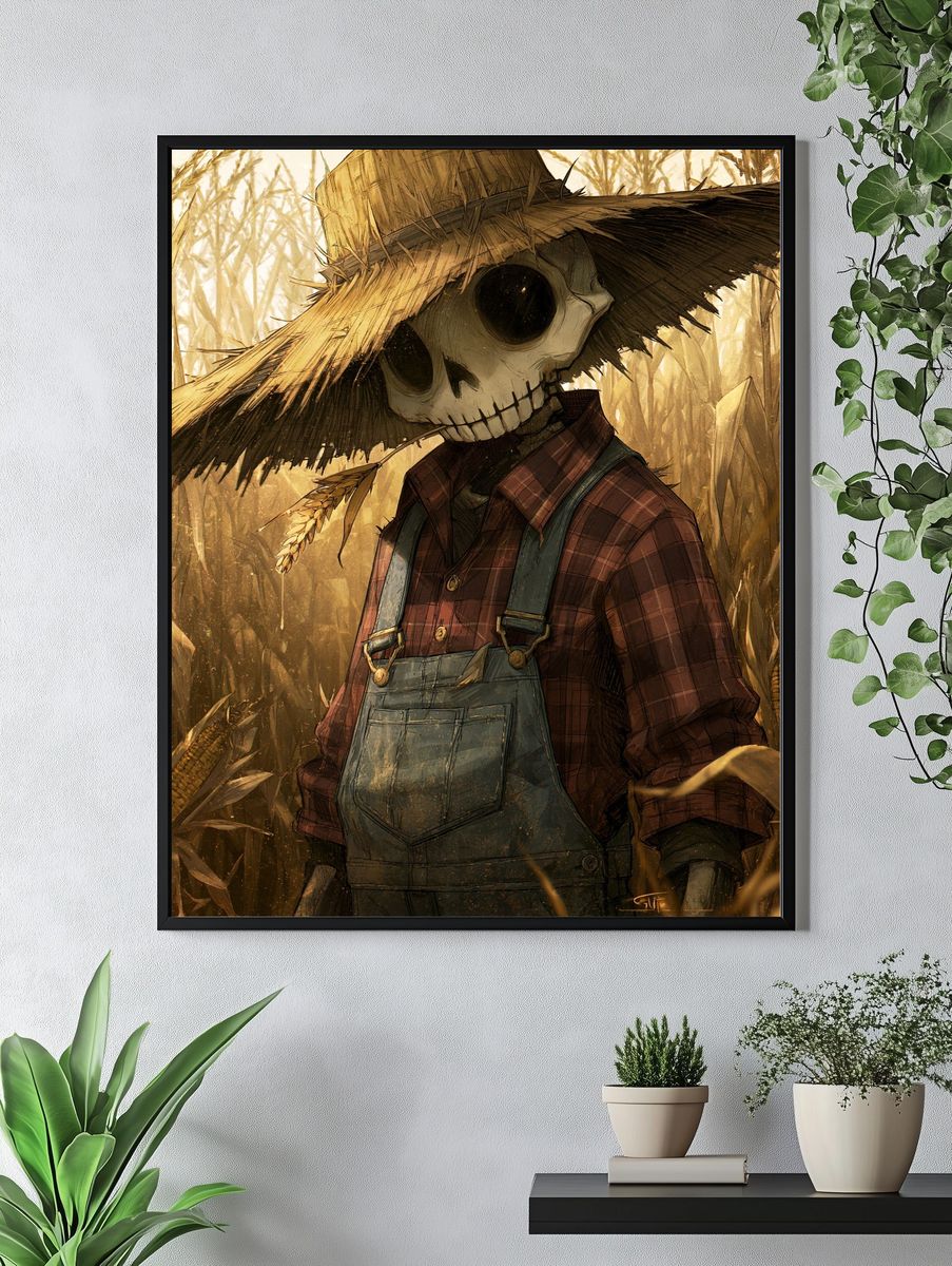 Scarecrow in Cornfield Illustration Poster. — room view 4