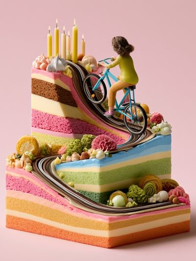 Surreal Cake Cyclist Illustration Poster.