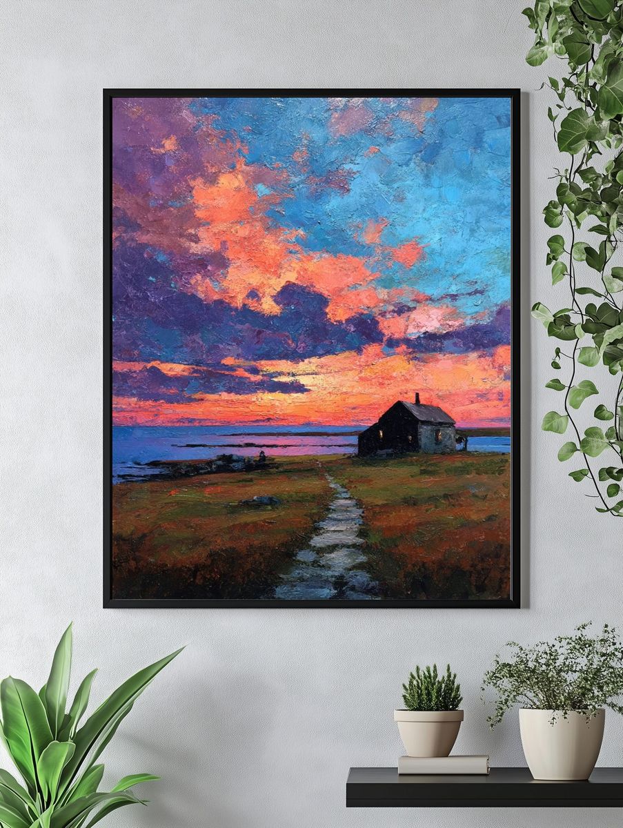 Sunset Over Coastal Cottage — Fine Art Print. — room view 4