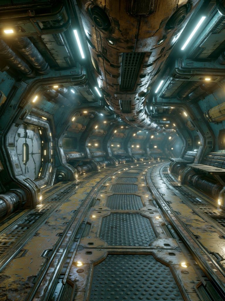 Sci-Fi Space Corridor Print. poster — illustration art