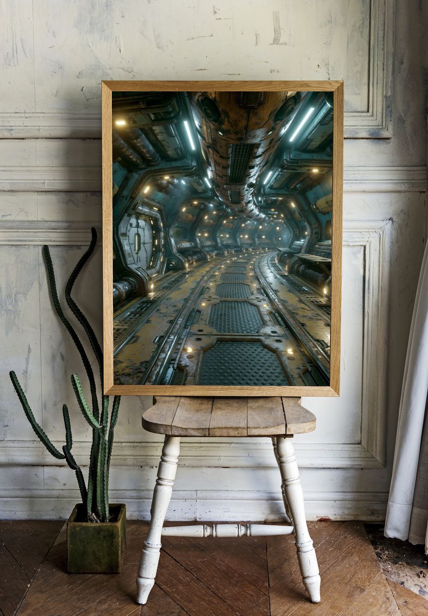 Sci-Fi Space Corridor Print. — room view 1
