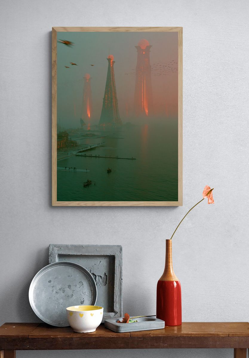 Futuristic Cityscape Photography Poster. — room view 3