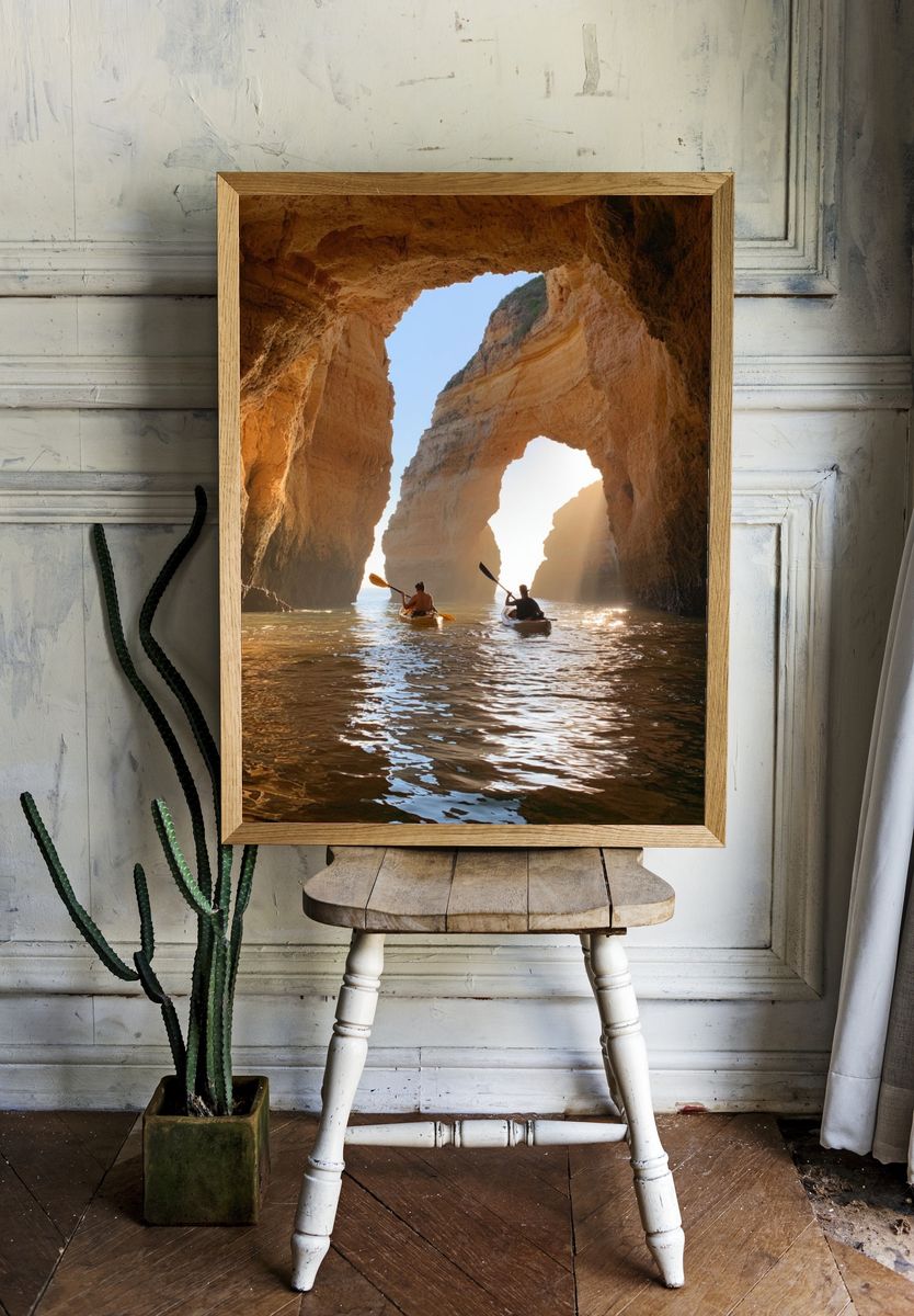 Sea Cave Kayakers Photography Poster. room preview